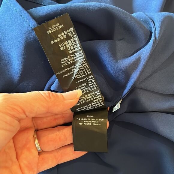 The Kooples Paris, blue button up blouse with black lace detail, extra small - Picture 11 of 12